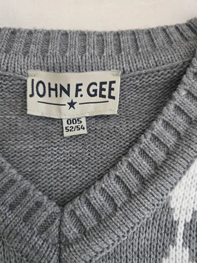 John F. Gee Herren Pullover Argyle V-Ausschnitt Grau Gr. 52