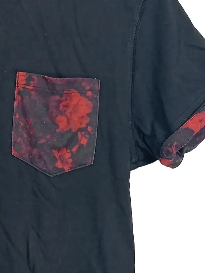 Criminal Damage Herren T-Shirt Floral Brusttasche Schwarz Gr. L 3