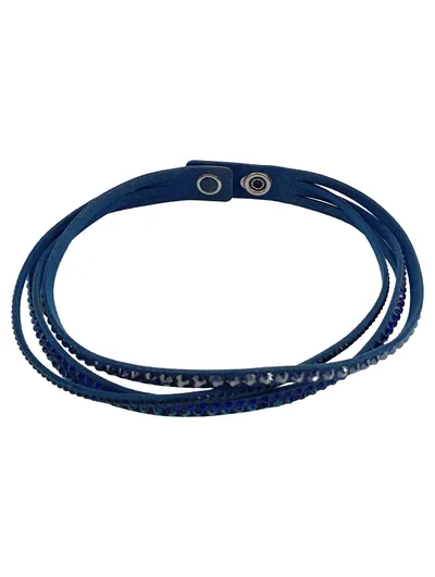 Swarovski Damen Armband Blau Elegant Strass Leder Wickelarmband