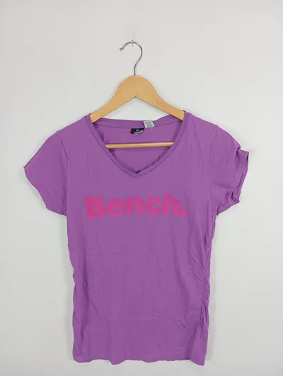 Bench Damen T-Shirt V-Ausschnitt Gr. 38/M Lila Casual