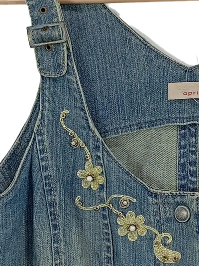 Apriori Damen Jeansjacke Gr. 42 XL Blau mit Stickerei Casual