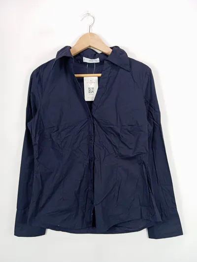 MNG Damen Hemdbluse Gr. 40/L Blau Baumwolle Casual