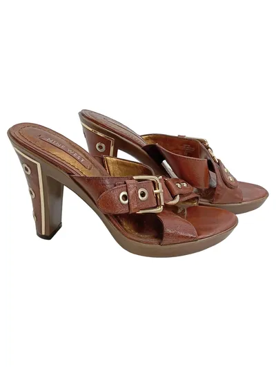 Nine West Damen Sandaletten Leder Braun Gr. 40 Elegant Schnallen Absatzschuhe