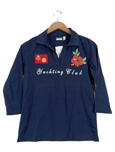 Linea il Mare Poloshirt 3/4 Arm Blau Maritim Damen Gr. 36 S Stickerei