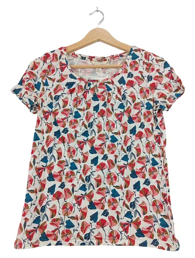 SEASALT CORNWALL Damen T-Shirt Blumenmuster Kurzarm Raffungen Mehrfarbig Gr. S