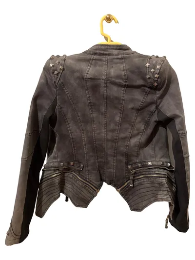 Lookbook Store Damen Lederjacke Gr. 36 Grau Modisch Nieten