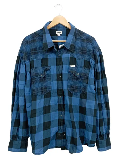Wrangler Herren Freizeithemd Karo Langarm Baumwolle Blau Schwarz XL