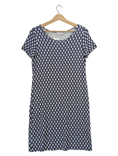 ESTEFANIA Damen Businesskleid Kurzarm Blau Gr. 36/S Grafisches Muster