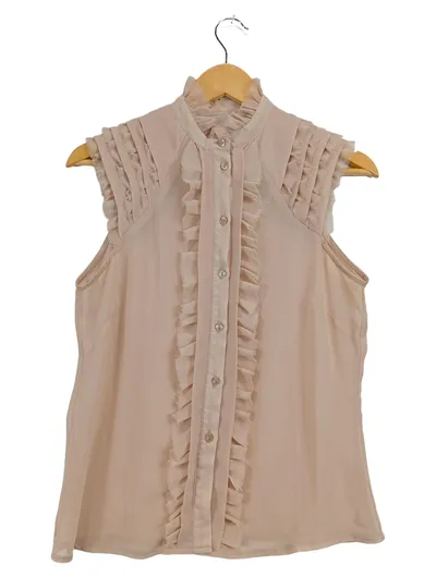 ASOS Damen Rüschenbluse Ärmellos Gr. 36 Beige Feminin Elegant