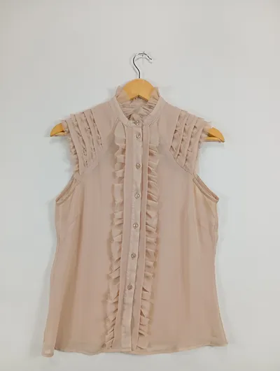 ASOS Damen Rüschenbluse Ärmellos Gr. 36 Beige Feminin Elegant