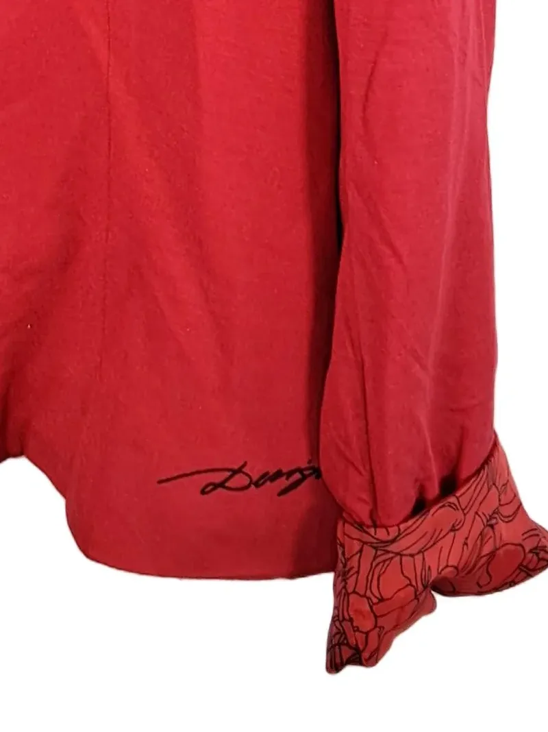 Desigual Damen Blazer Rot Blumen Nieten Viskose Boho Gr. 46 3XL 3