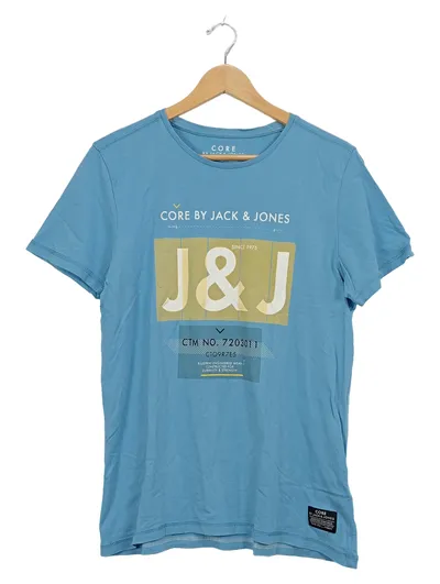 Jack & Jones Core Herren T-Shirt Gr. L Blau Logo-Print Baumwolle