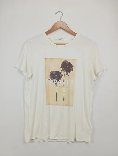 Soyaconcept Damen T-Shirt L Weiß Mohnblumen Motiv Floral Feminin