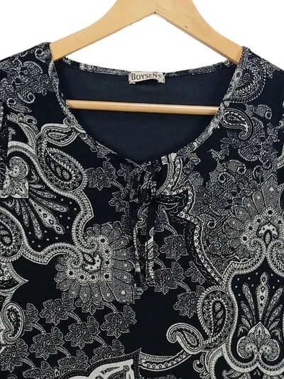 Boysen's Damen Tunika Bluse Gr. 40 Paisley Muster Schwarz Weiß Langarm