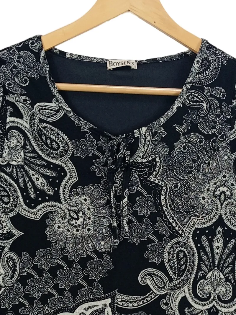 Boysen's Damen Tunika Bluse Gr. 40 Paisley Muster Schwarz Weiß Langarm 2
