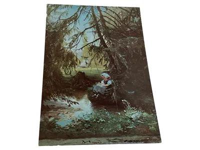 Ansichtskarte Postkarte Kind am Bach Waldmotiv 1862 Vintage