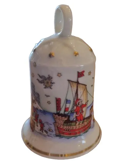 Hutschenreuther Weihnachtsglocke 2002 Hansestadt Porzellan Boot weiß 7cm