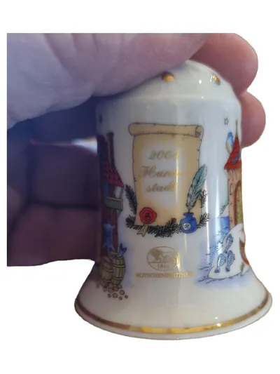 Hutschenreuther Weihnachtsglocke 2002 Hansestadt Porzellan Boot weiß 7cm
