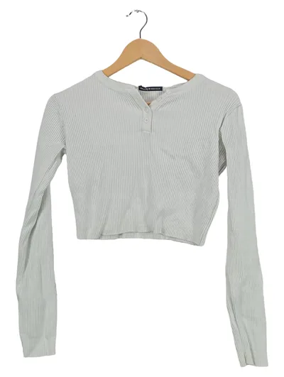 Brandy Melville Damen Strickjacke Basic Rippstrick Weiß Gr. 38/M