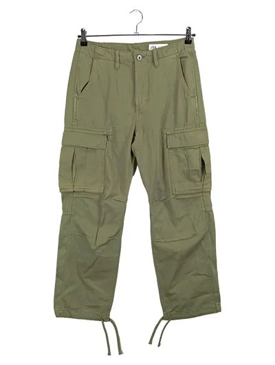 ZARA Cargohose Damen Gr. 38 Oliv Baumwolle Military Style