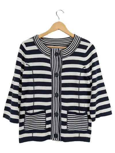 Bianca Damen Strickjacke 38 Maritim Gestreift Schwarz-Weiß Cardigan