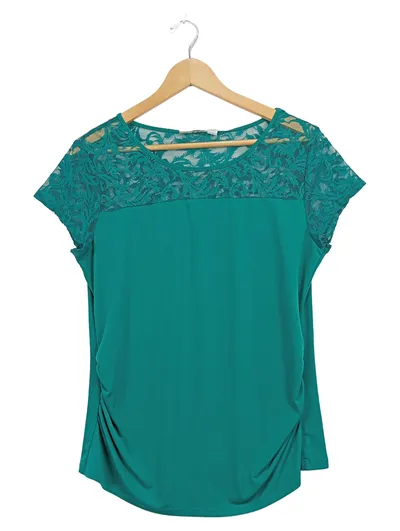 New York & Company Damen Bluse Türkis Spitze Gr. 40/L Feminin