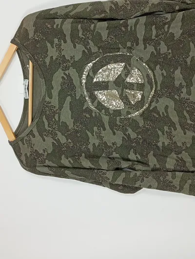 ZABAIONE Damen Langarmshirt Camouflage Peace Pailletten Oliv Gr. XS