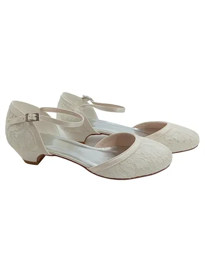 ElegantPark Damen Ballerinas Spitze Satin Brautschuhe Ivory Gr. 38