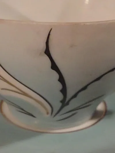Leuchtenburg Tasse mit Untertasse Porzellan Handgemalt Gold Vintage Weiß