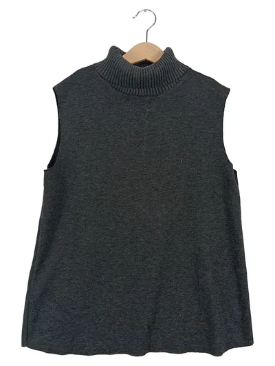 MNG Damen Pullunder Rollkragen Grau Gr. 36/S Casual Rippstrick