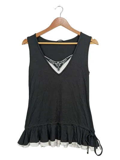 Lecomte Damen T-Shirt Gr. 38/M Schwarz mit Spitze Rüschen Schleife