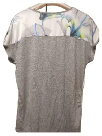 BIANCA Damen T-Shirt Blumenprint Strasssteine Gr. 42/XL Grau Blau 2