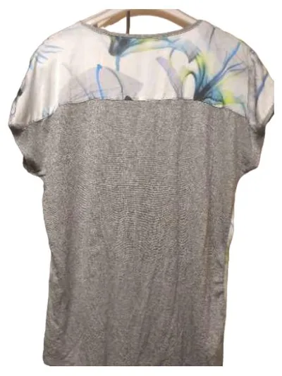 BIANCA Damen T-Shirt Blumenprint Strasssteine Gr. 42/XL Grau Blau