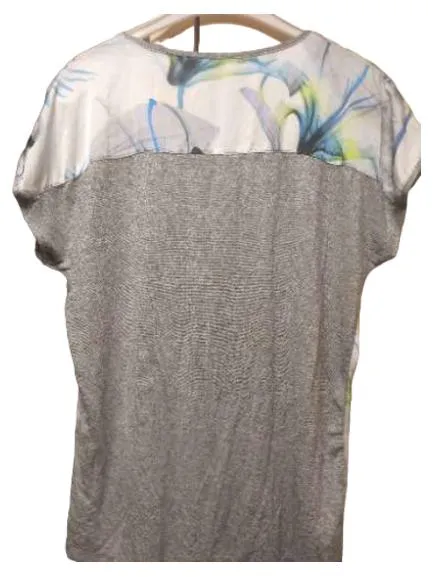 BIANCA Damen T-Shirt Blumenprint Strasssteine Gr. 42/XL Grau Blau 2