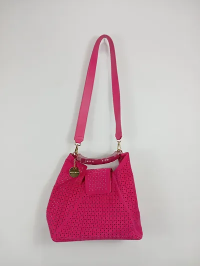ALEX MAX Perforierte Henkeltasche Damen Pink Strukturmuster 34x29cm
