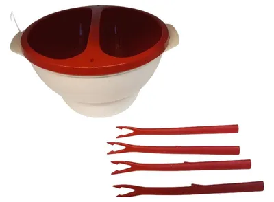 Tupperware Mikrowellen Popcorn Bereiter Set mit 4 Gabeln Rot Weiß