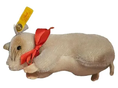 Steiff Plüschtier Maus mit roter Schleife Kuscheltier beige 14cm