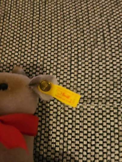 Steiff Plüschtier Maus mit roter Schleife Kuscheltier beige 14cm
