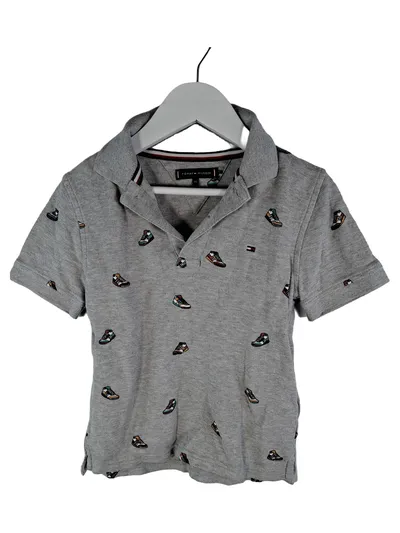 Tommy Hilfiger Poloshirt Kinder Gr. 116 Grau Sneaker Muster Baumwolle