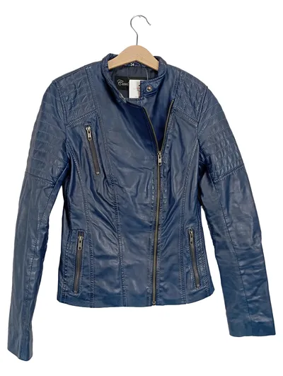 Carlo Sacchi Damen Lederjacke Blau Gr. 34/XS Freizeit Modern Langarm