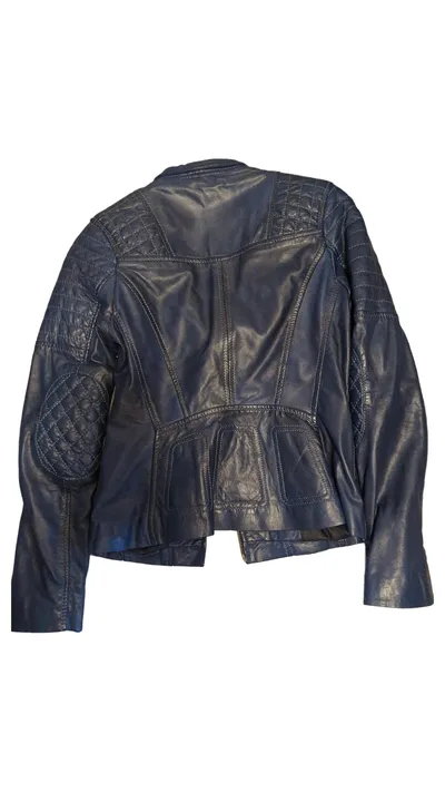 Carlo Sacchi Damen Lederjacke Blau Gr. 34/XS Freizeit Modern Langarm