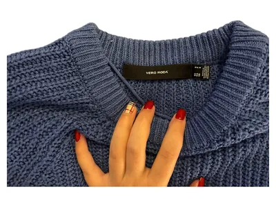 Vero Moda Damen Pullover Blau Rippstrick Gr. S Langarm Basic