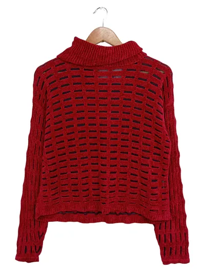JOYE + FUN Damen Pullover Rollkragen Lochmuster Rot Gr. S 36