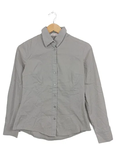Orsay Damen Bluse Langarm Gestreift Grau Business Baumwolle Gr. 36