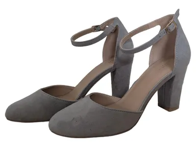 About You Damen Pumps Elegant Grau Gr. 38 mit Blockabsatz & Knöchelriemen