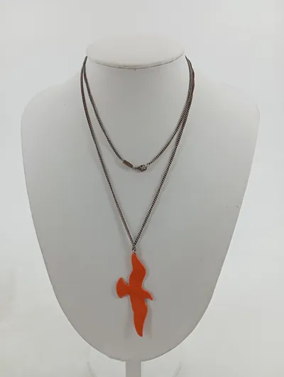 TomShot Damen Halskette mit Vogel Anhänger Orange Casual 83cm Kette