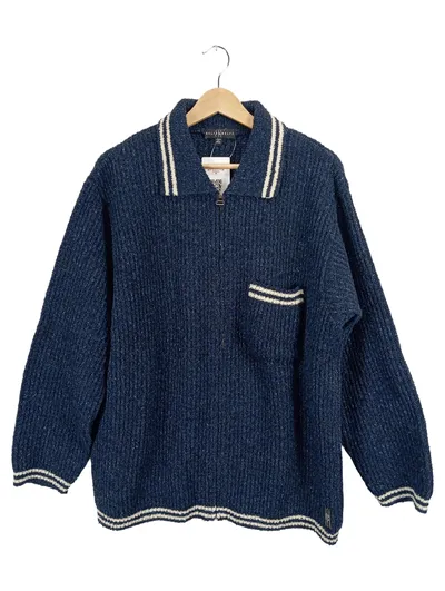 Belfe & Belfe Pullover Herren Blau Gestreift Wolle L Reißverschluss
