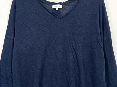 Darling Harbour Damen Langarmshirt Blau Leinen Gr. L Casual
