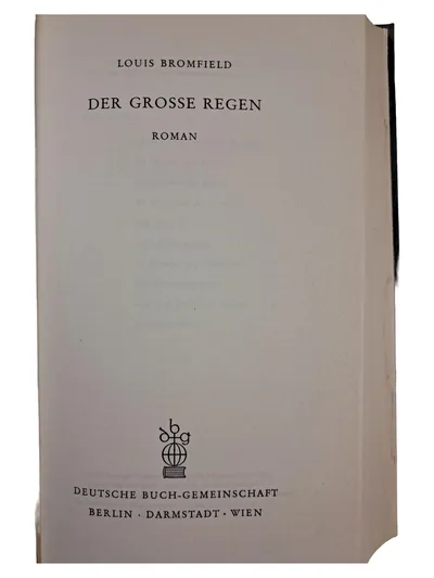 Der Grosse Regen Louis Bromfield Gesellschaftsroman Deutsche Buch-Gemeinschaft