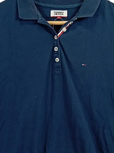Tommy Jeans Damen Poloshirt Gr. XL Blau Kurzarm Casual
